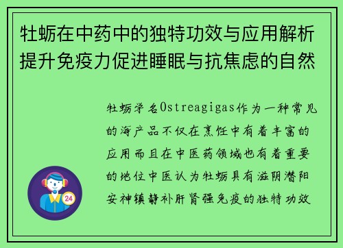 牡蛎在中药中的独特功效与应用解析提升免疫力促进睡眠与抗焦虑的自然疗法